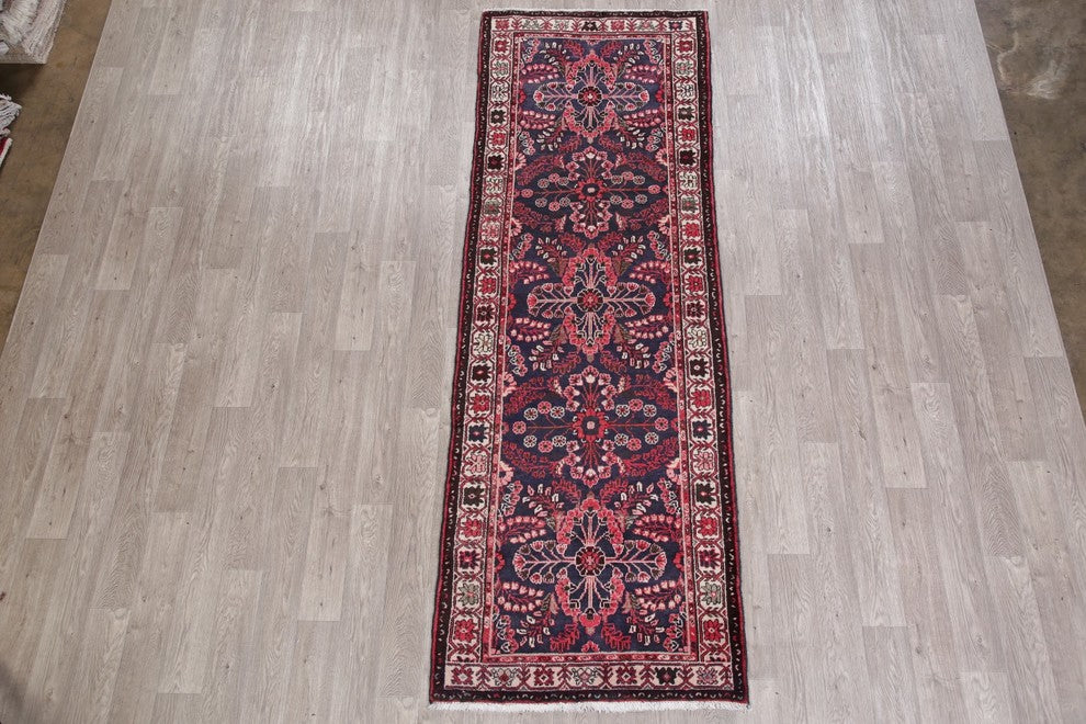 Consigned, Persian Hand-Knotted Oriental Vintage Runner Rug, Blue, 9'9"X3'4"