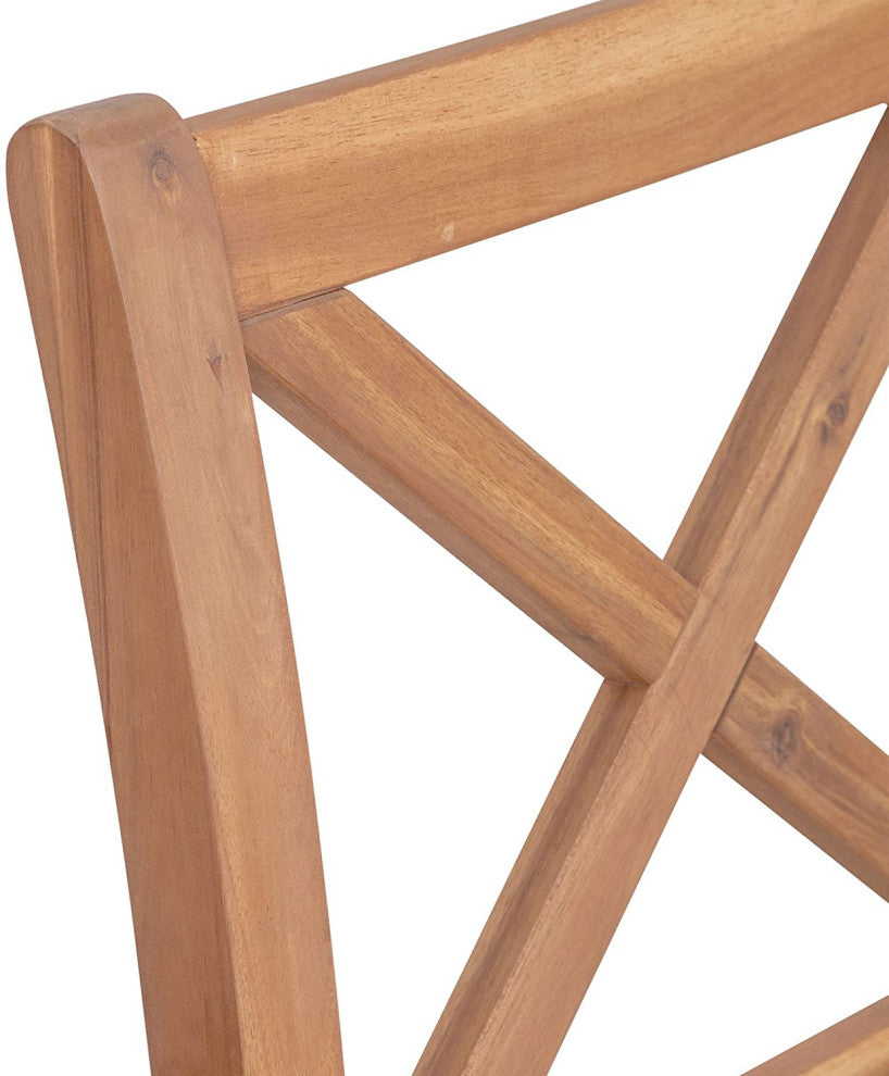 Set of 2 Patio Dining Chair, Acacia Wood Frame With UV Resistant Cushions, Brown