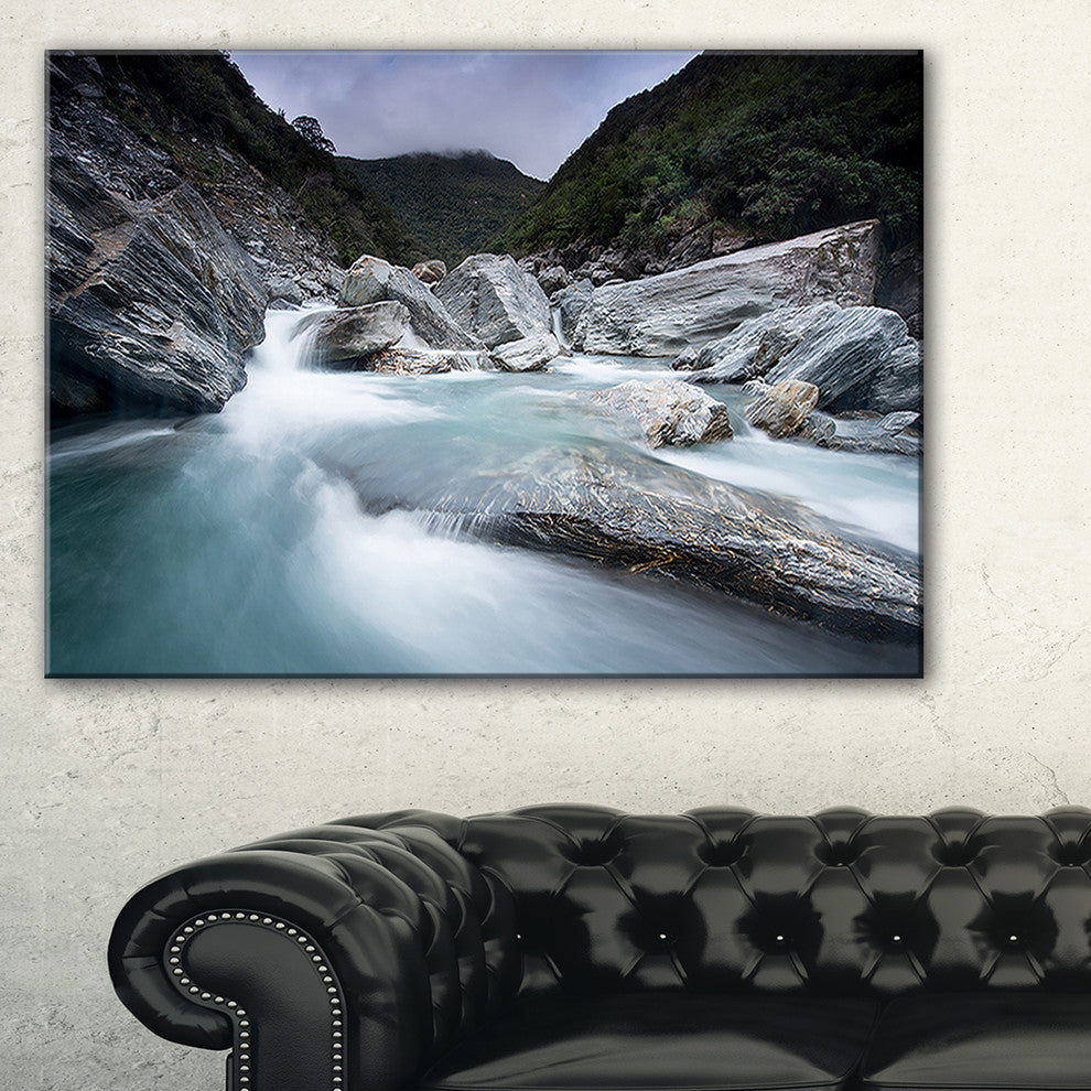 "Slow Motion Mountain River in Blue" Canvas Print40"x30"
