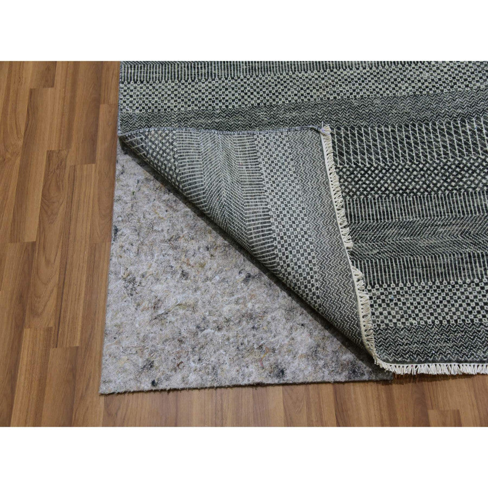 Dim Gray Hand Knotted Modern Grass Design Undyed Wool Oriental Rug 8'11"x12'