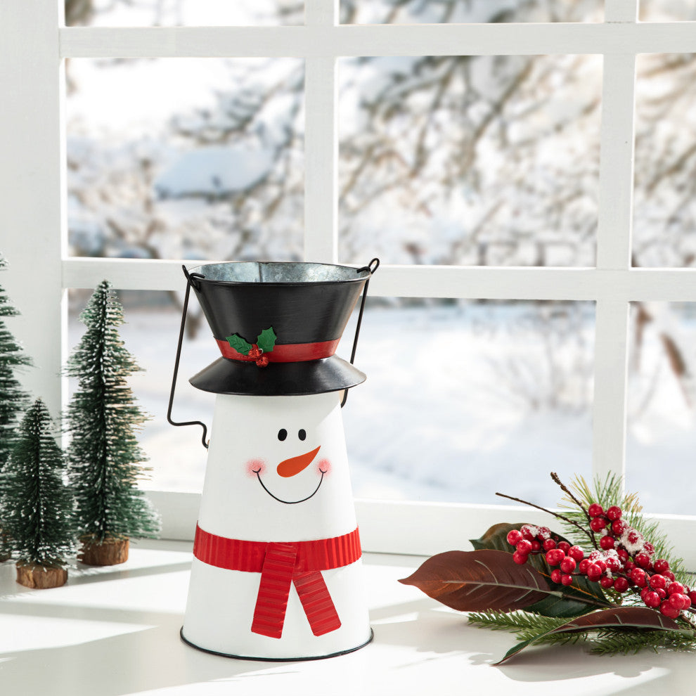 19.50"H Metal Snowman Decorative Bucket