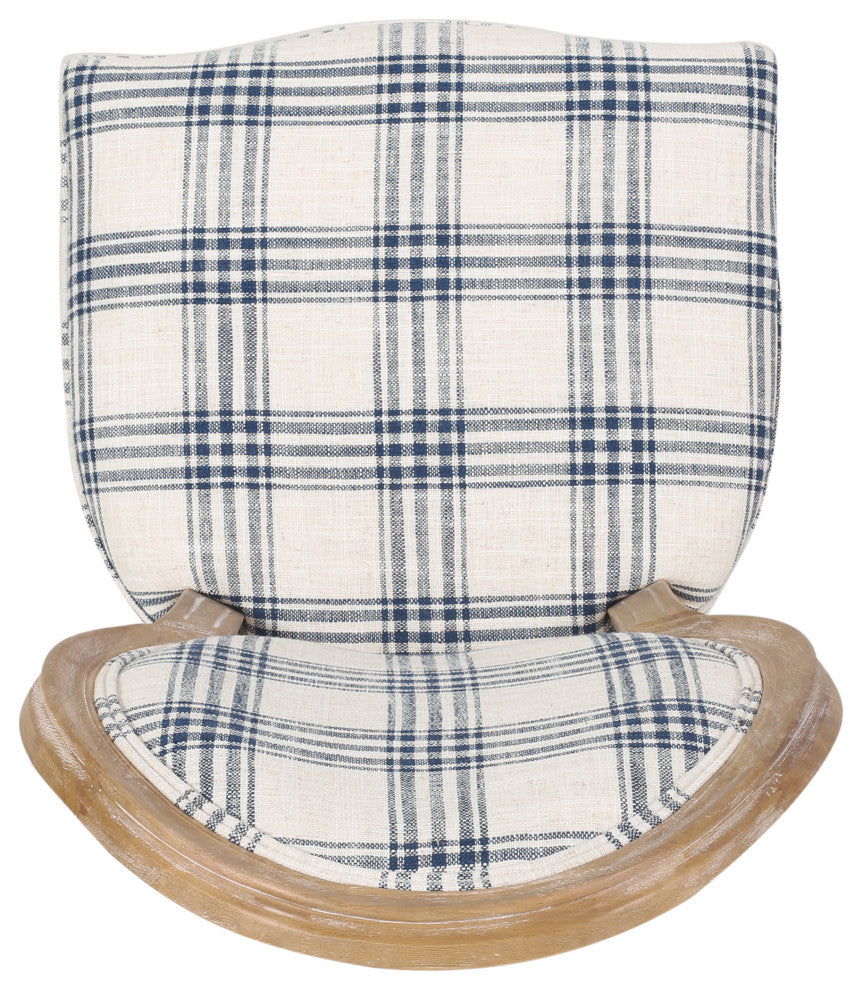 Lariya French Country Fabric Dining Chairs (Set of 2), Dark Blue Plaid + Natural, Two (2) Dining Chairs
