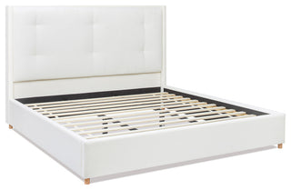 Miramar Cushion-Back Headboard Platform Bed Frame, Antique White Polyester, King