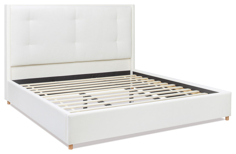 Miramar Cushion-Back Headboard Platform Bed Frame, Antique White Polyester, King