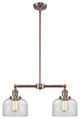 Large Bell 2-Light LED Chandelier, Antique Copper, Glass: Clear