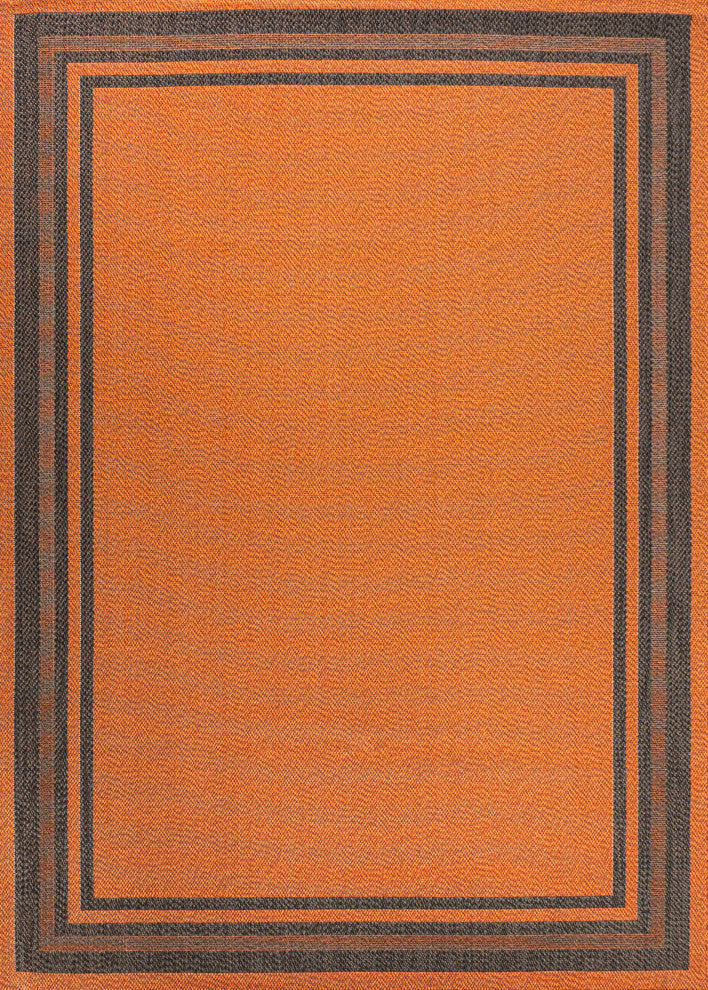 James Modern Border Stripe Indoor/Outdoor Area Rug, Orange/Dark Gray, 4x6