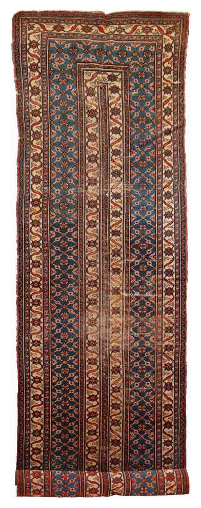 Handmade antique Persian Mashad runner 4.3' x 14' (132cm x 427cm) 1900s