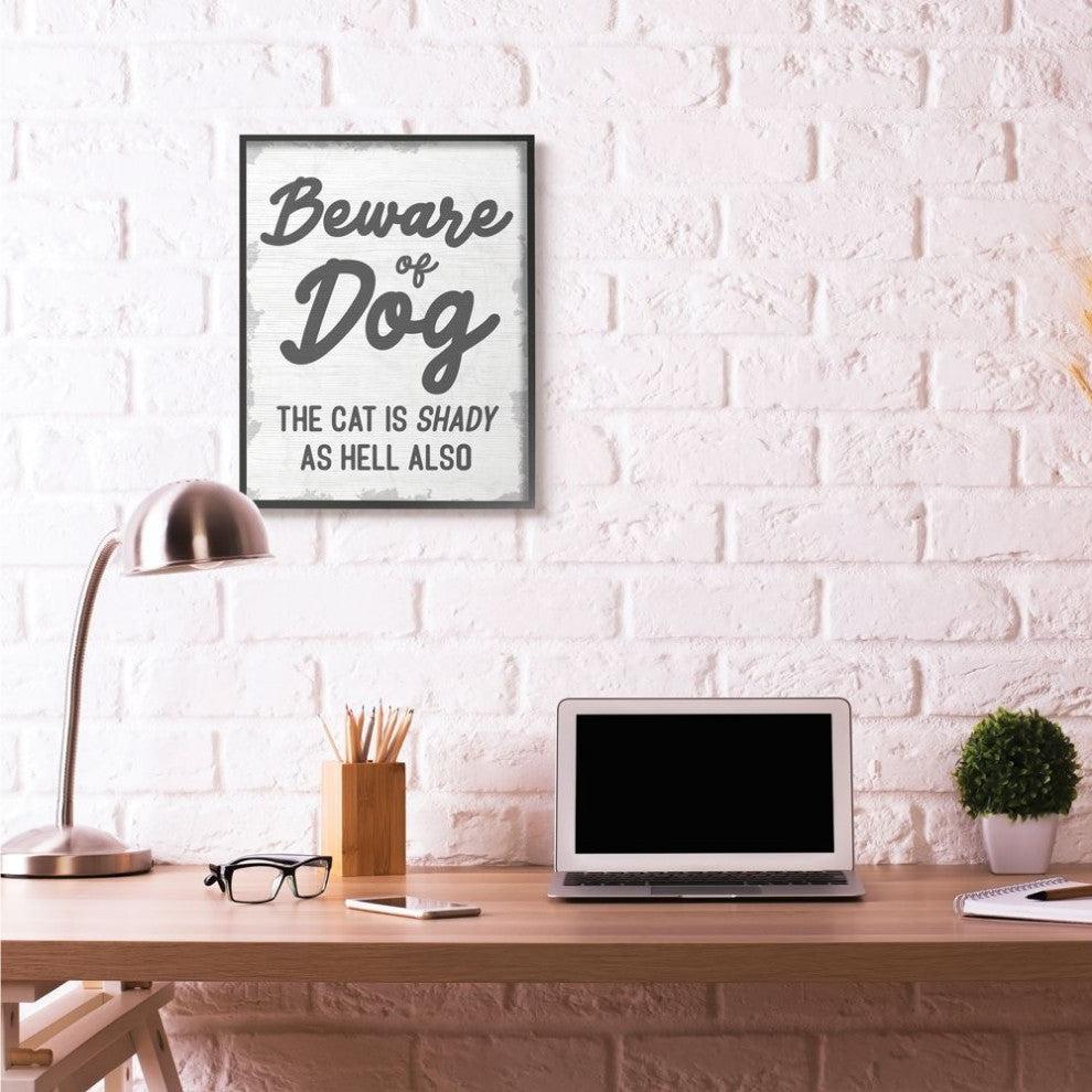 Stupell Industries Beware Of Dog and Shady Cat Funny Pet Word Design, 24"x30"