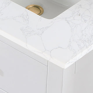 Gavino Vanity With Grain White Composite Stone Top, White/Brushed Gold, 72", No Mirror