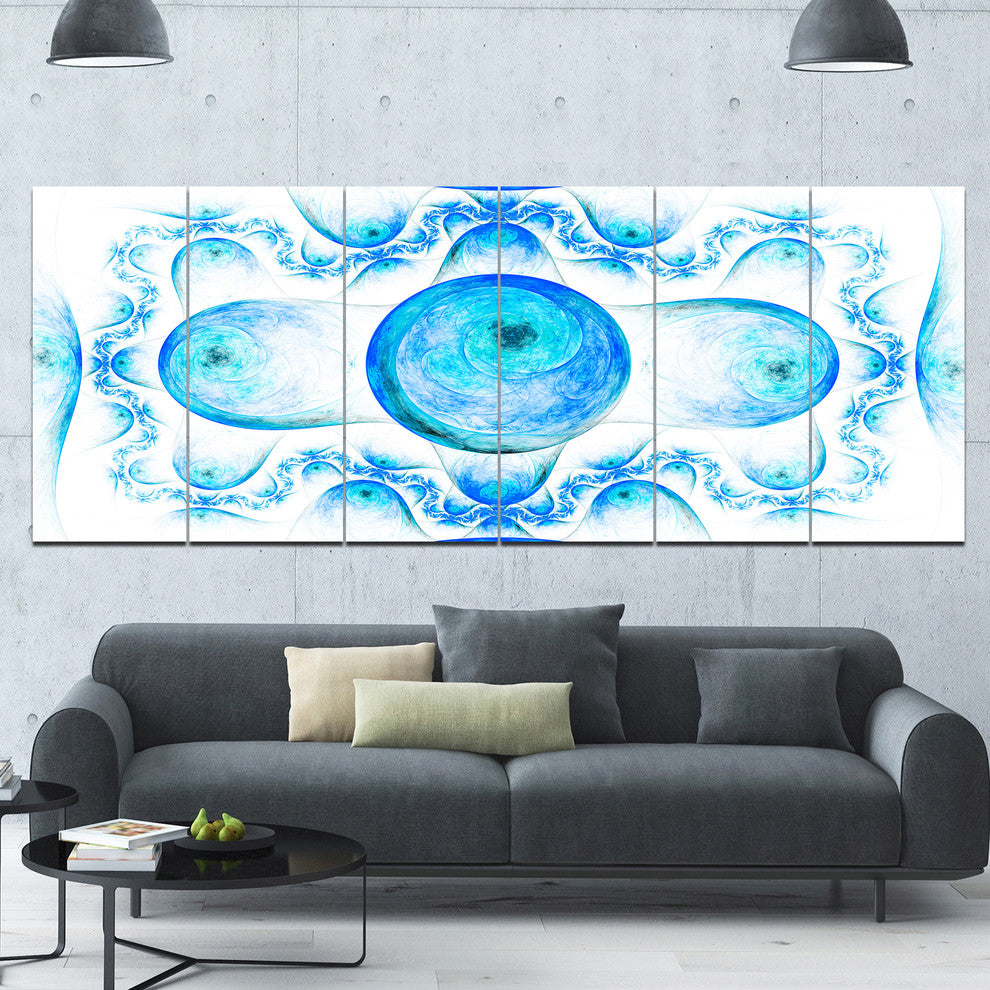 Blue Exotic Fractal Pattern, Abstract Art on Canvas, 70"x28", 6 Panels