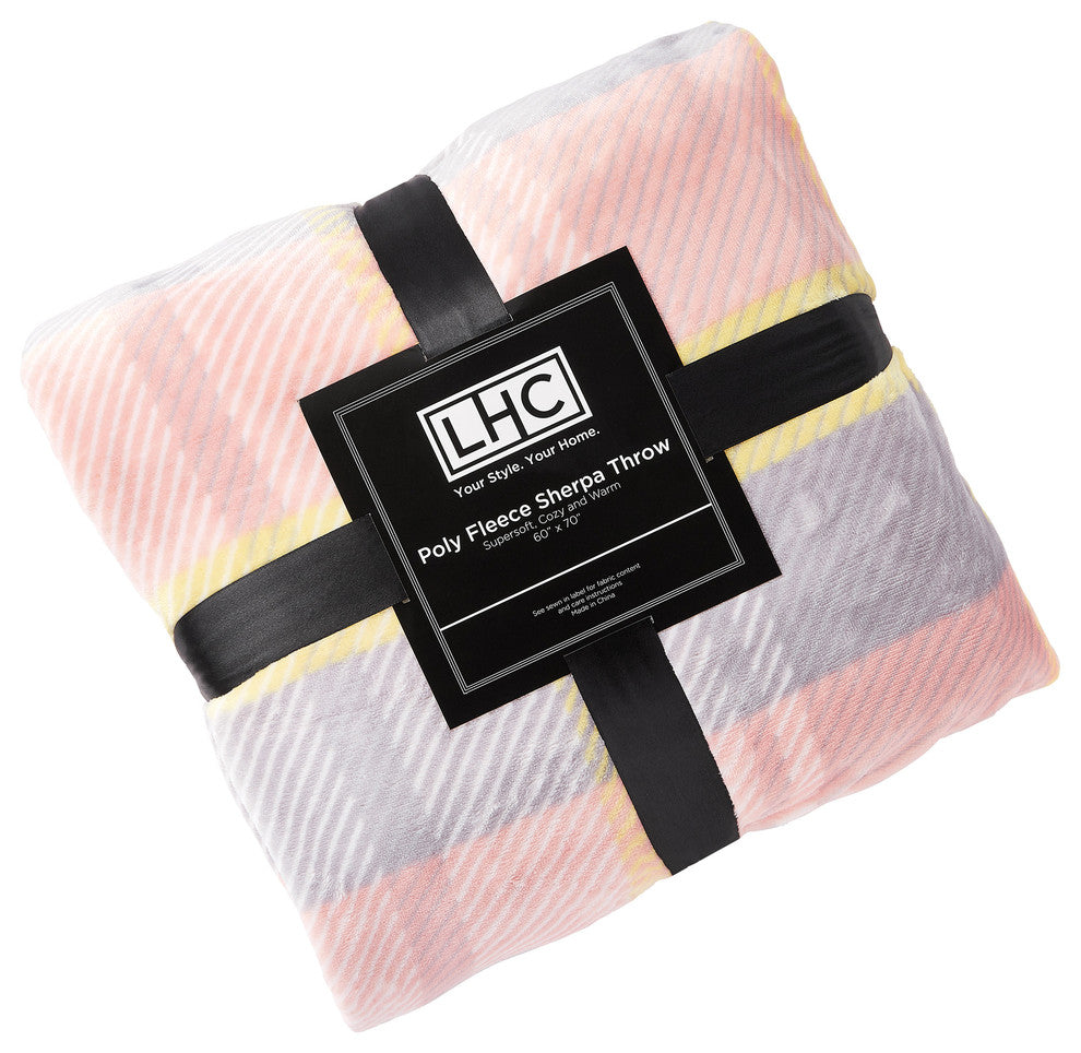 LHC Poly Fleece Sherpa Throw Blanket, Modern Blush