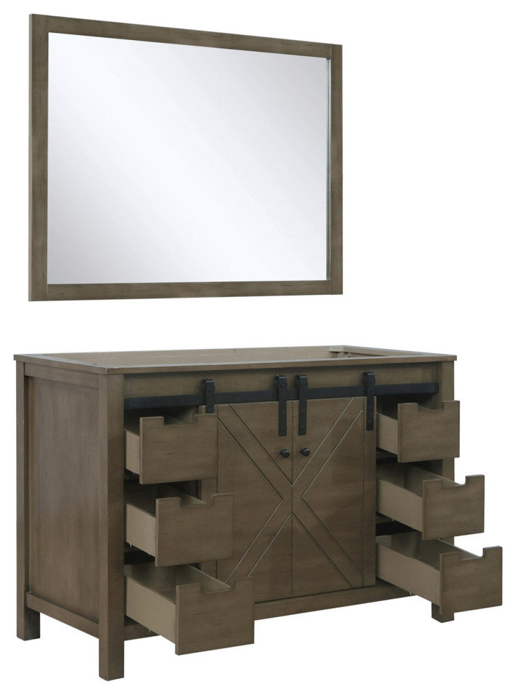 Marsyas 48" Rustic Brown Single Vanity, No Top and 44" Mirror