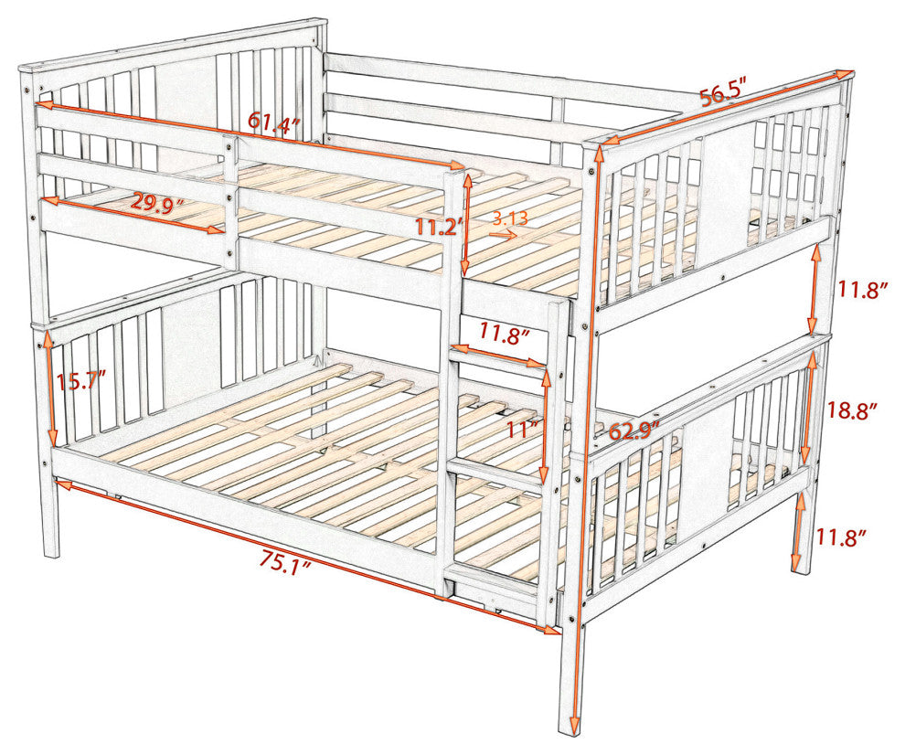 Gewnee Wood Full over Full Bunk Bed with Ladder in Gray