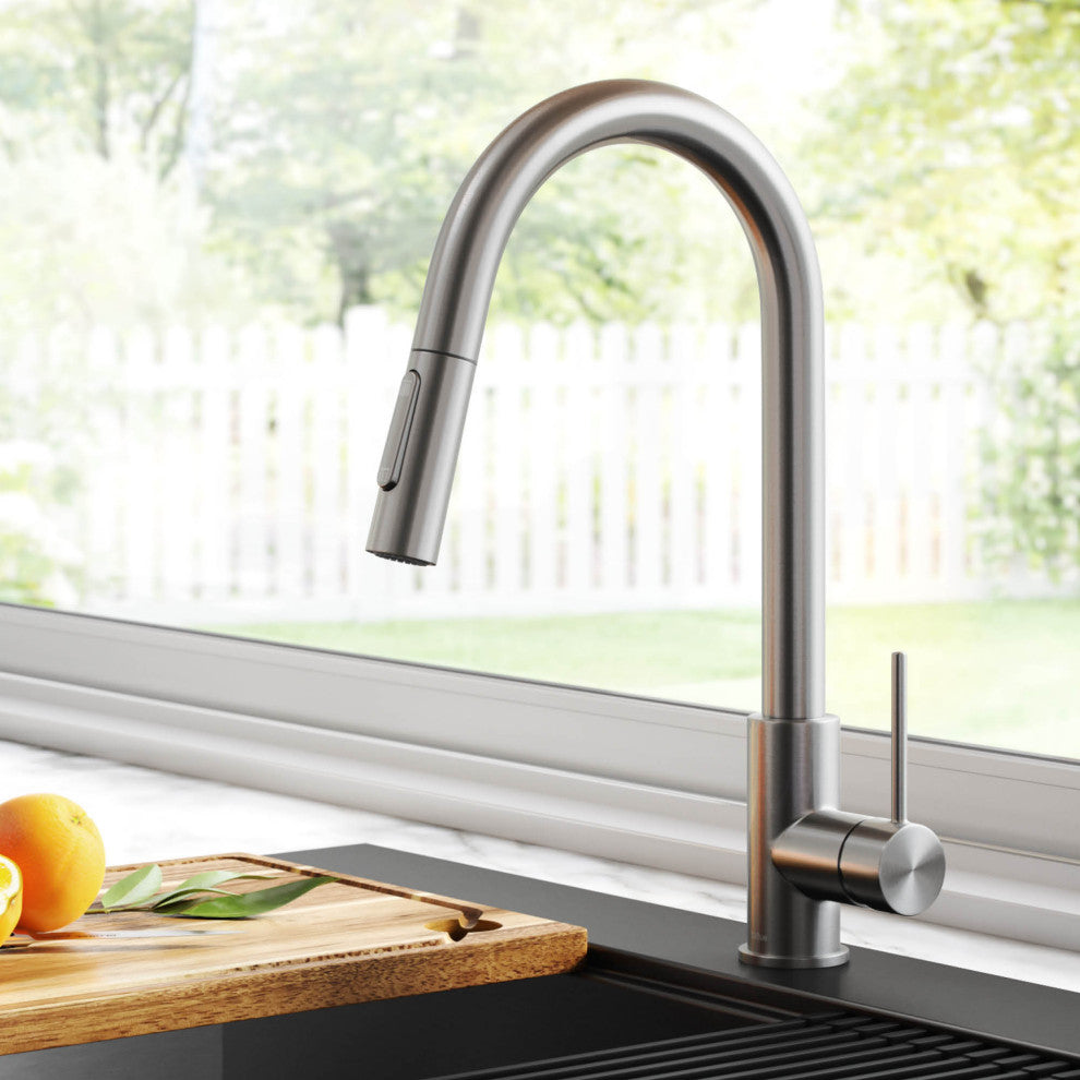 Oletto Pull-Down 1-Hole Kitchen Faucet, Spot Free Stainless Steel