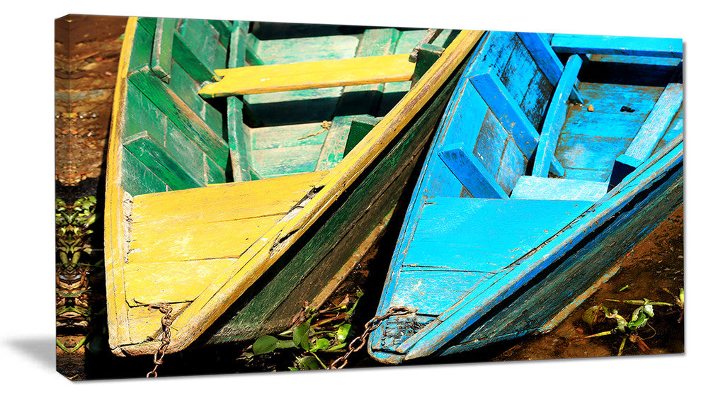 Wooden Boats on Lake Phewa, Boat Canvas Art Print, 40x20