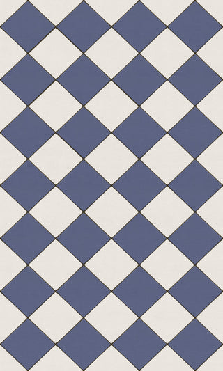 Joli Sol Checkers Blue and Ivory Vinyl Mat, 36x60 Rectangle