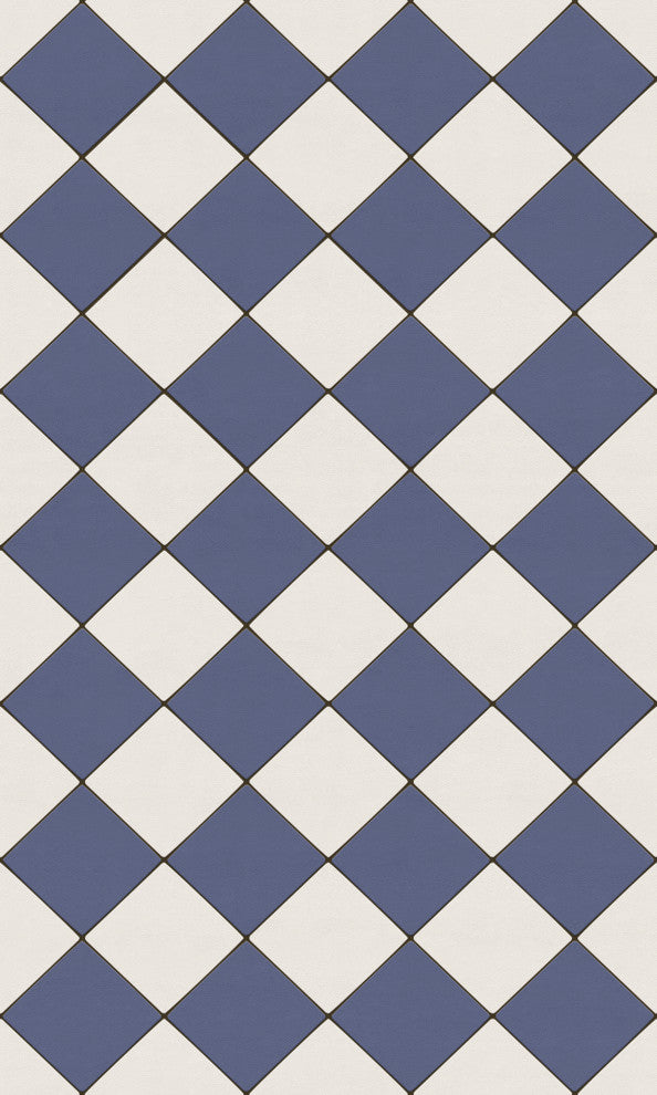 Joli Sol Checkers Blue and Ivory Vinyl Mat, 36x60 Rectangle