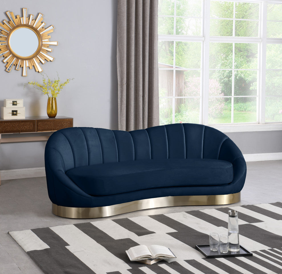 Shelly Velvet Upholstered Sofa, Navy
