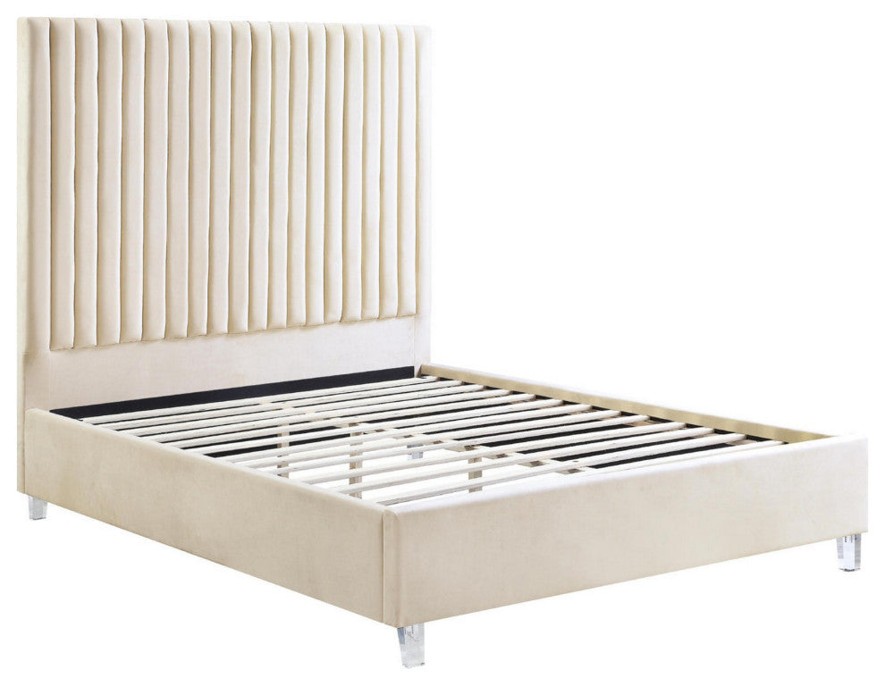 Benzara BM284011 Modern King Size Bed, Channel Tufted Panel Headboard, Beige