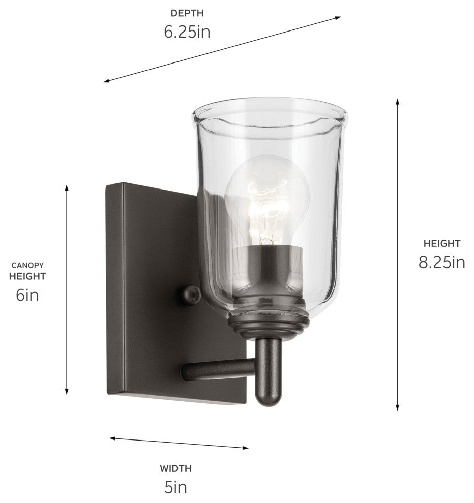 Shailene 5" 1-Light Wall Sconce With Clear Glass, Olde Bronze