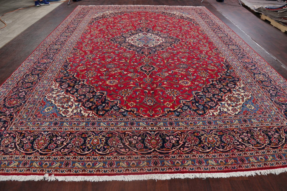 Consigned, Vintage Handmade Oriental Traditional Persian Area Rug, Red, 10x14