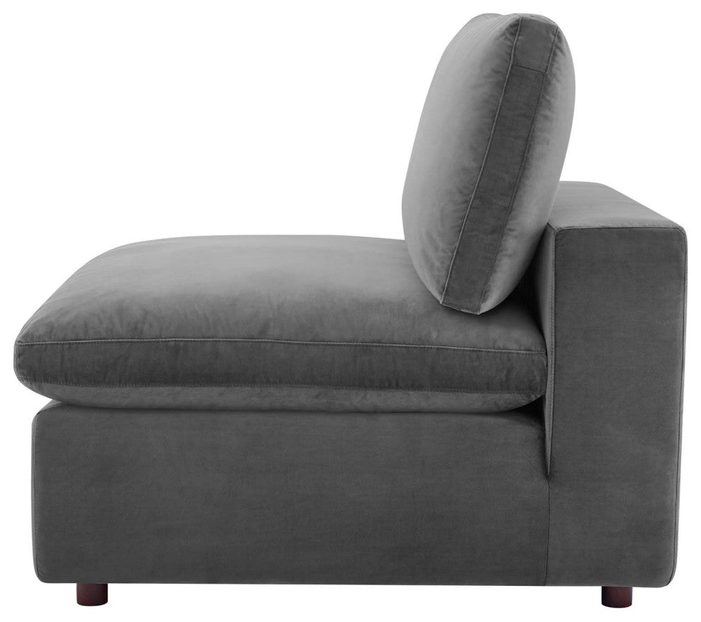 Sofa Middle Chair, Velvet, Gray, Modern, Living Lounge Hotel Hospitality