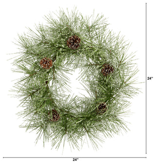 Nearly Natural 24ï¿½ Iced Pine Artificial Wreath with Pine Cones