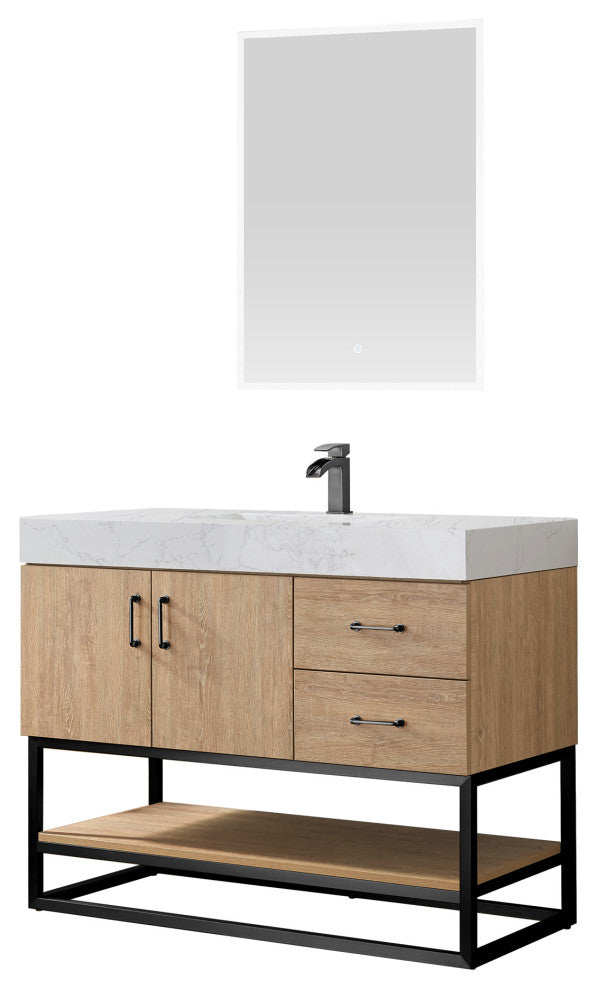 Alistair Vanity, North American Oak, Matte Black Hardware, 42", With Mirror