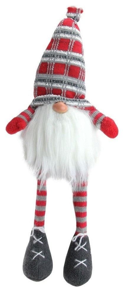 23" Christmas Red and Gray Sitting Santa Gnome Figure With Soft Dangling Legs