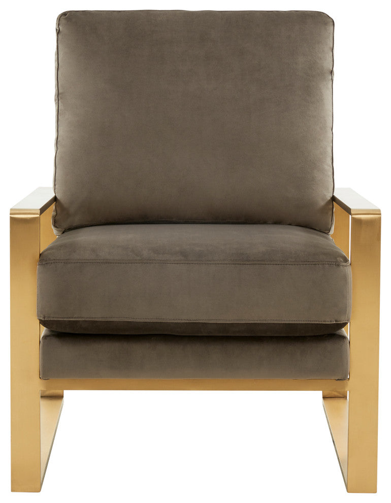 LeisureMod Jefferson Velvet Accent Armchair With Gold Frame, Dark Grey
