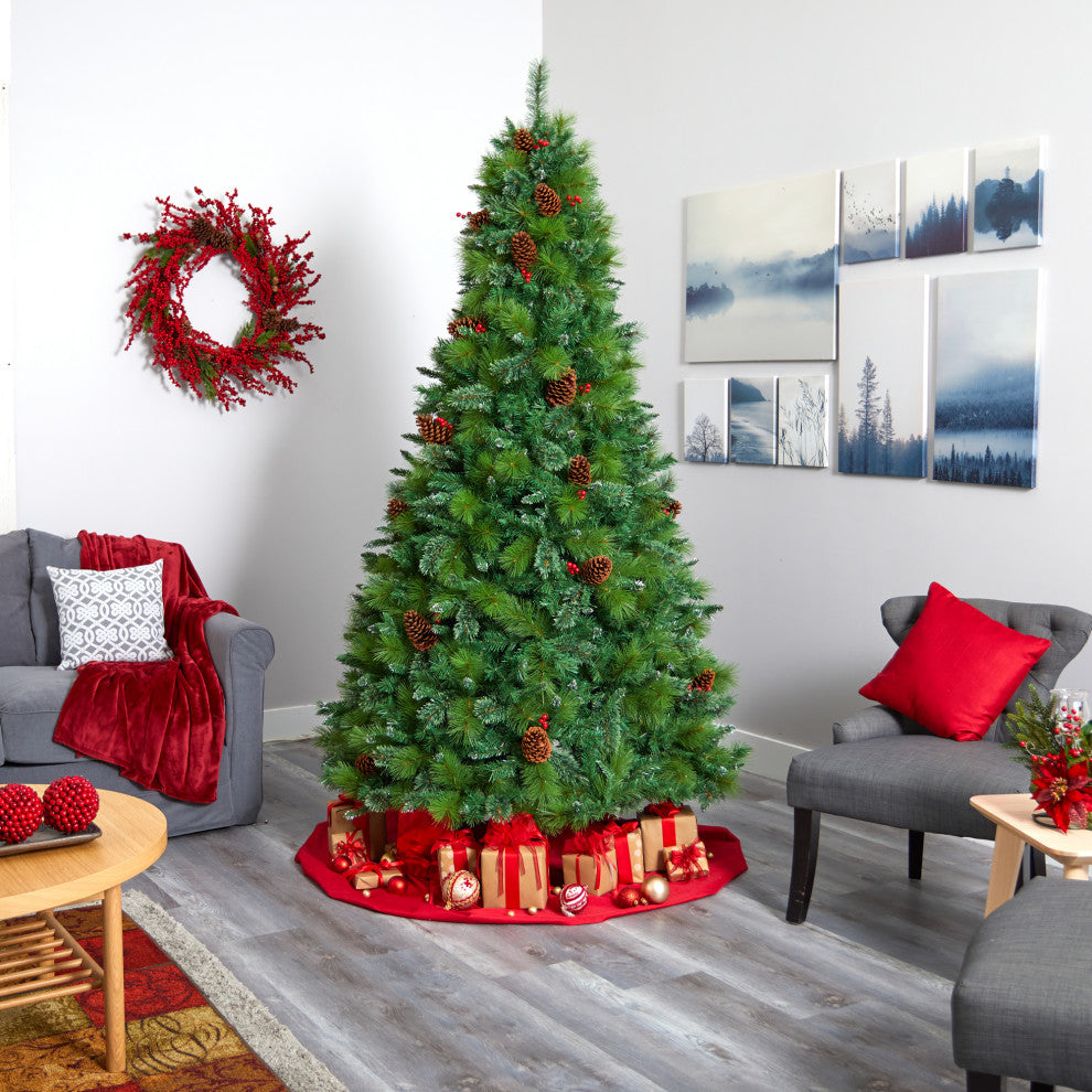 8' Montana Mixed Pine Faux Xmas Tree With Pine Cones, Berries & 700 Clear Lights
