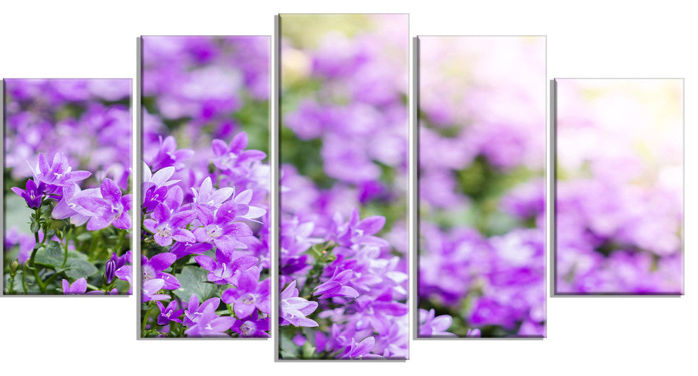Beautiful Campanula Flower Bouquet, Floral Canvas Artwork, 60"x32", 5 Panels