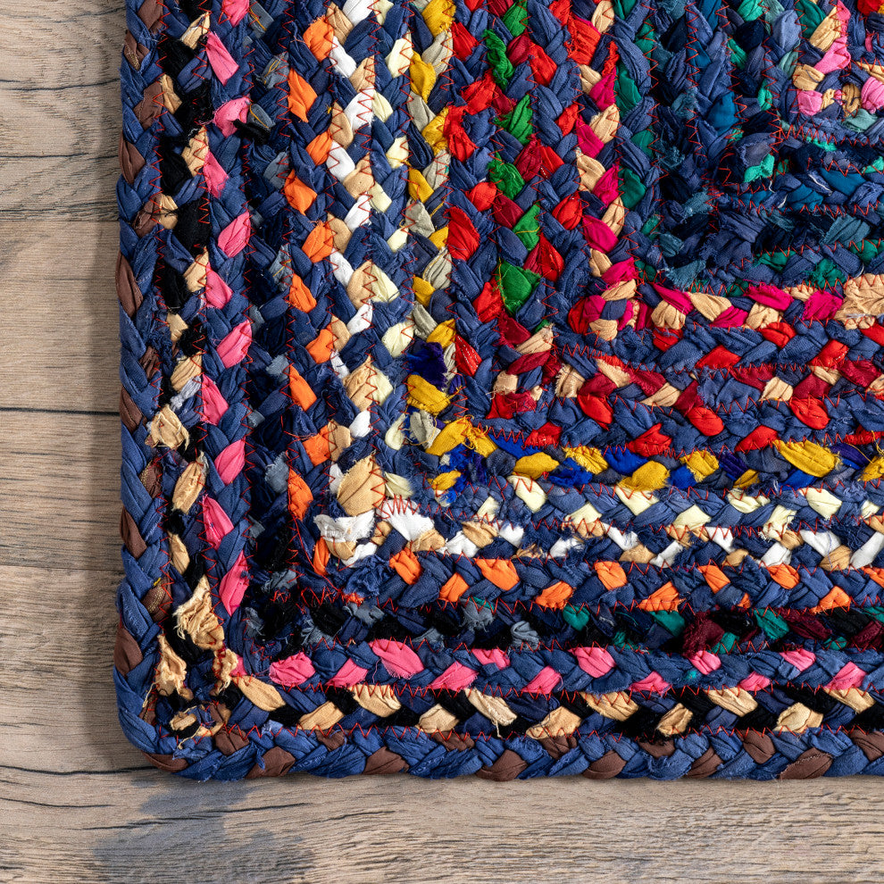 Nuloom Bohemian Hand-Braided Chindi Area Rug, Blue Multicolor 3'x5'