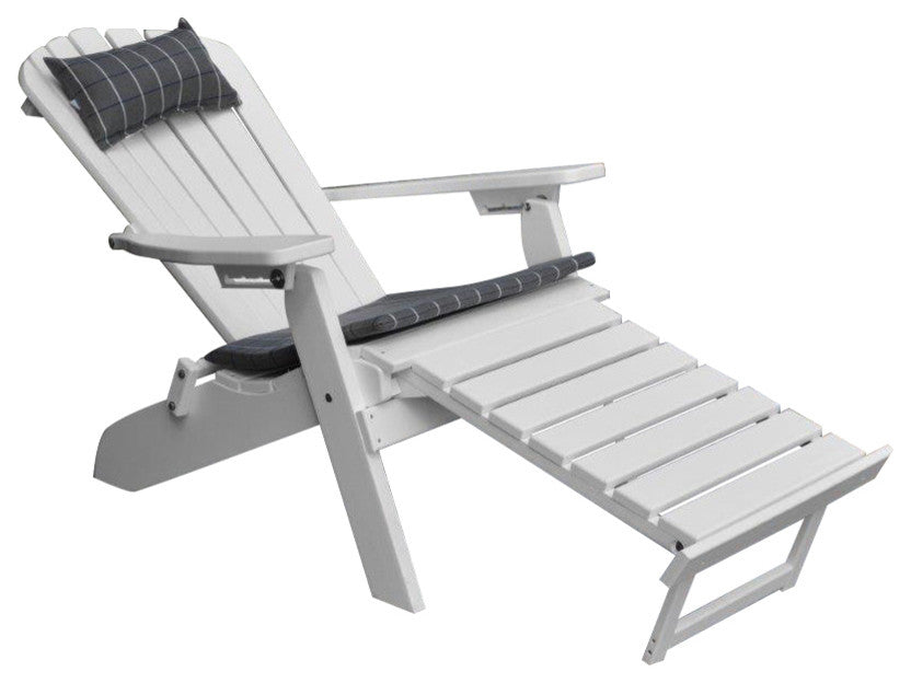 Poly Folding and Reclining Adirondack Chair with Pull-Out Ottoman, White
