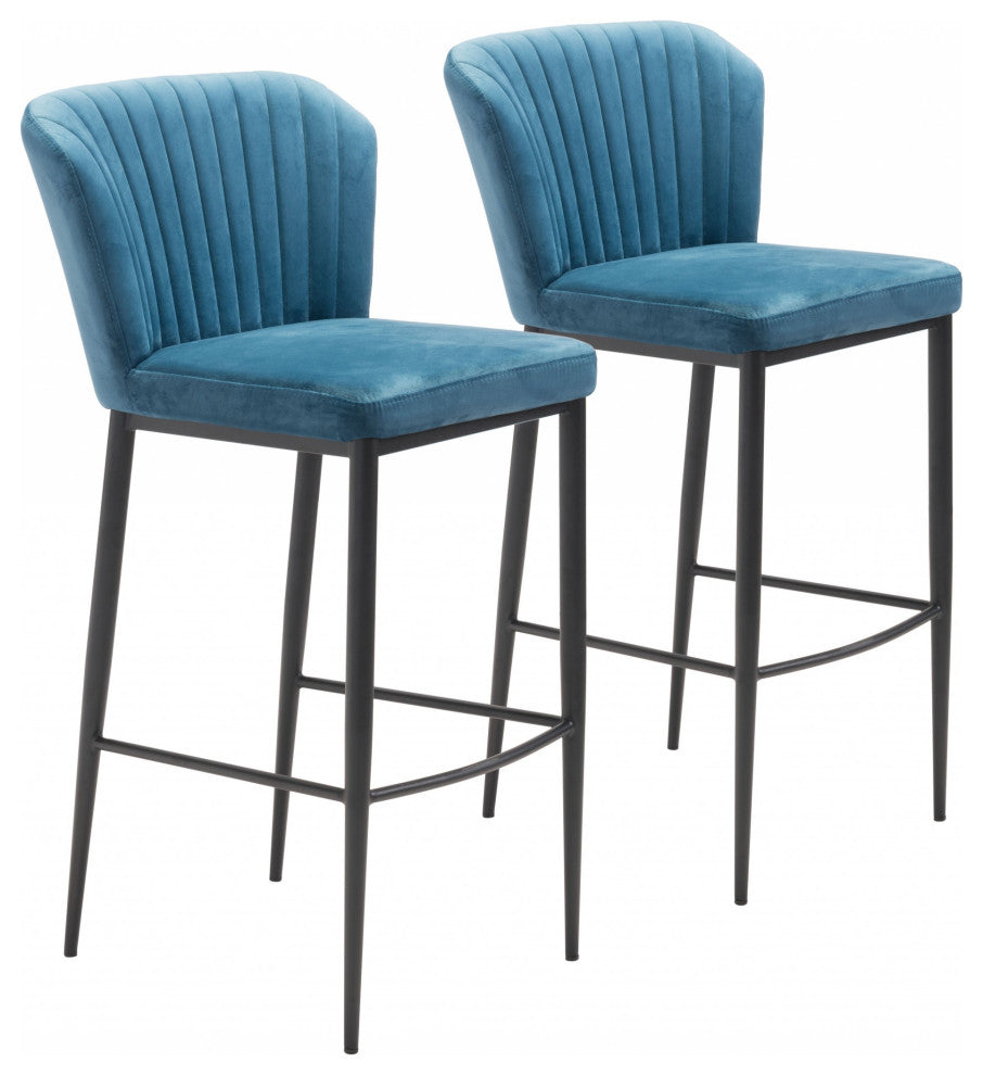 Set of Two Teal Blue Sea Shell Bar Chairs