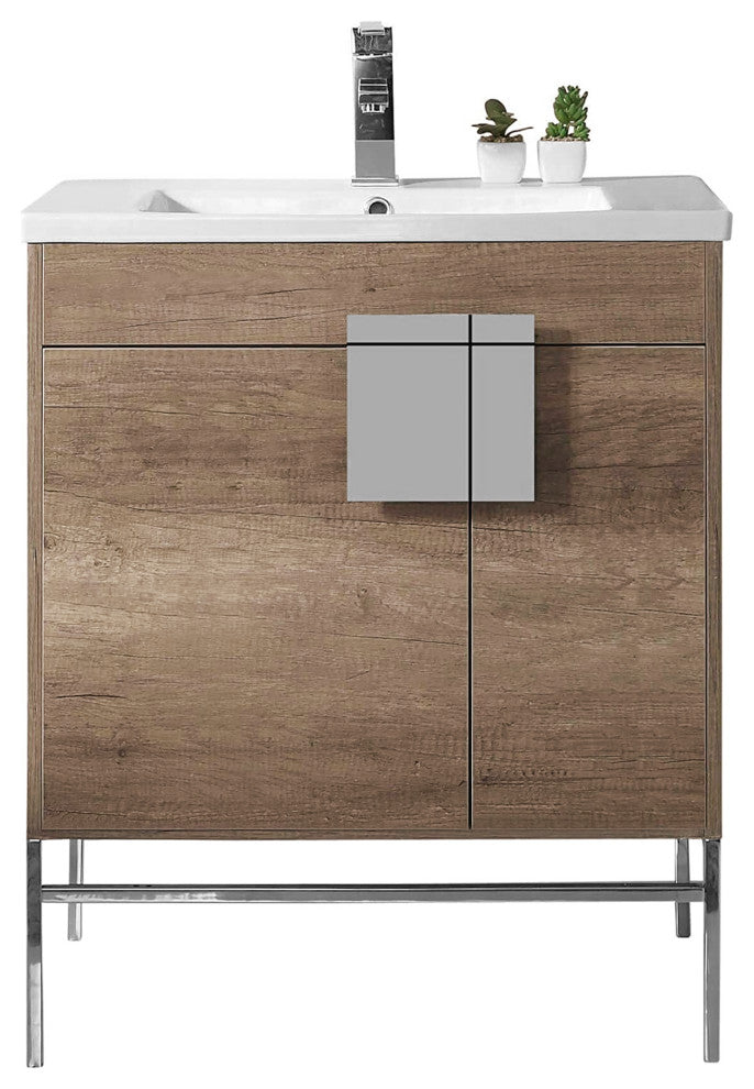 Modern Gray Bathroom Vanity Set, Chrome Hardware, Vireous China Sink Top