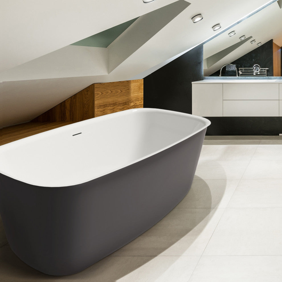 Mokleba 62"Freestanding Contemporary Bathtub with Drain and Overflow, Grey