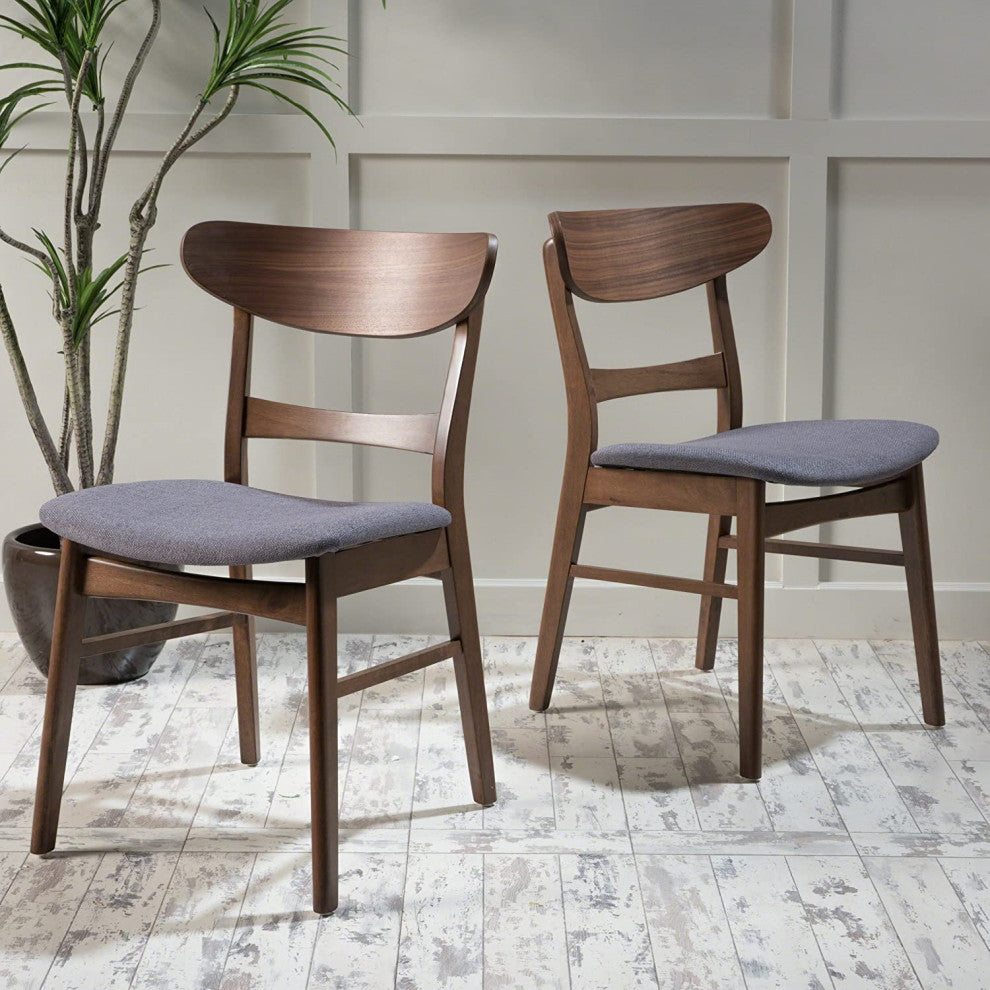 Mid-Century Modern Dining Chairs, 2-Pcs Set, Dark Grey / Walnut Finish