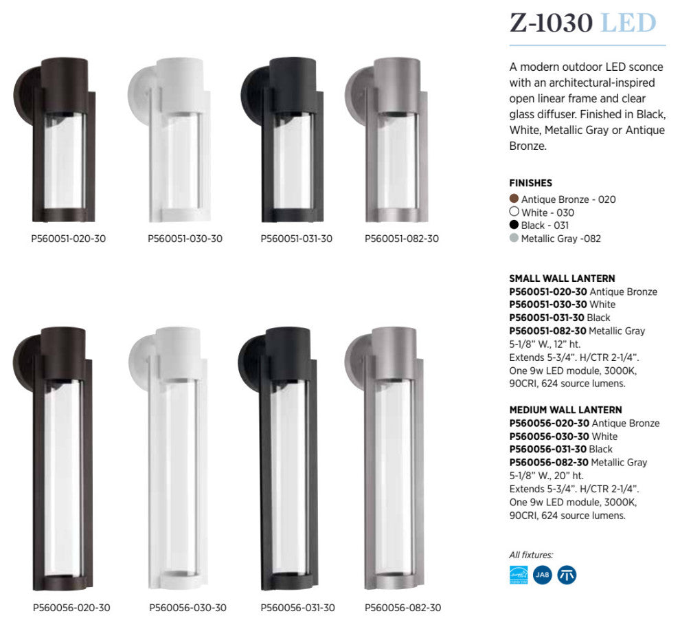 Z-1030 1-Light LED Small Outdoor Wall Lantern, White