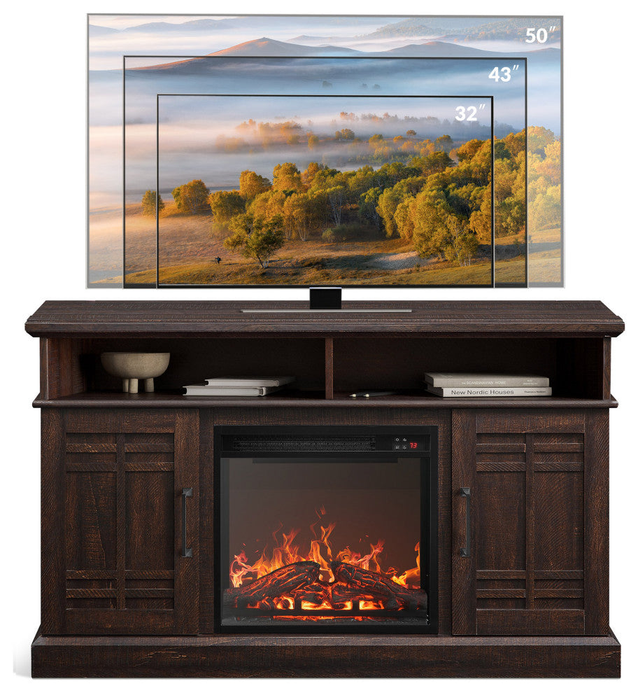 47" TV Stand Console With 18" Fireplace, Espresso