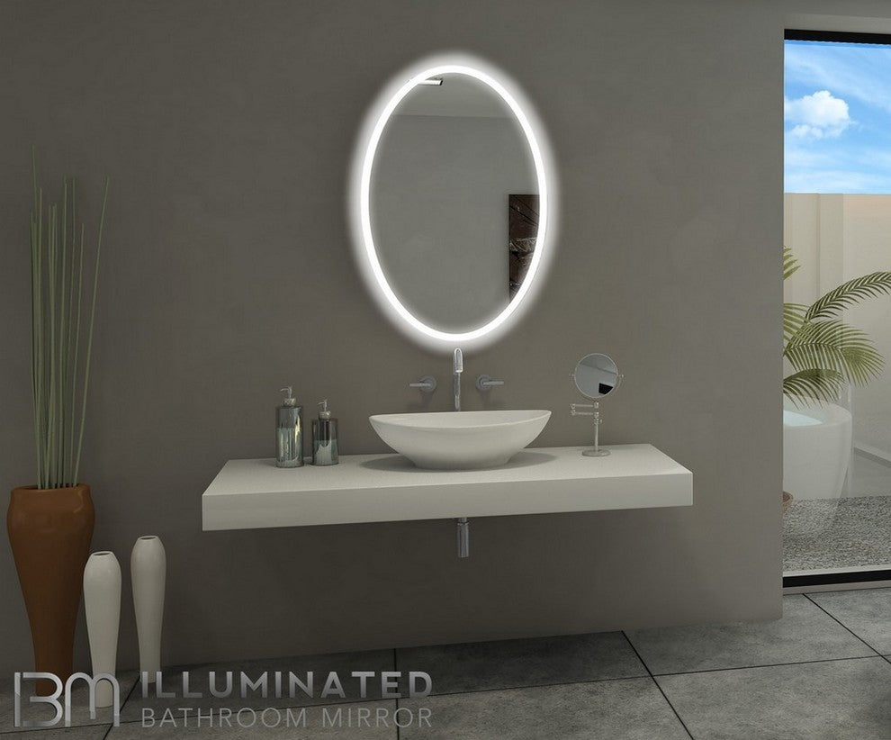 IB MIRROR Dimmable Backlit Bathroom Mirror Oval 24"x36", Crystal Clear Mirror, 6000 K, Cold White