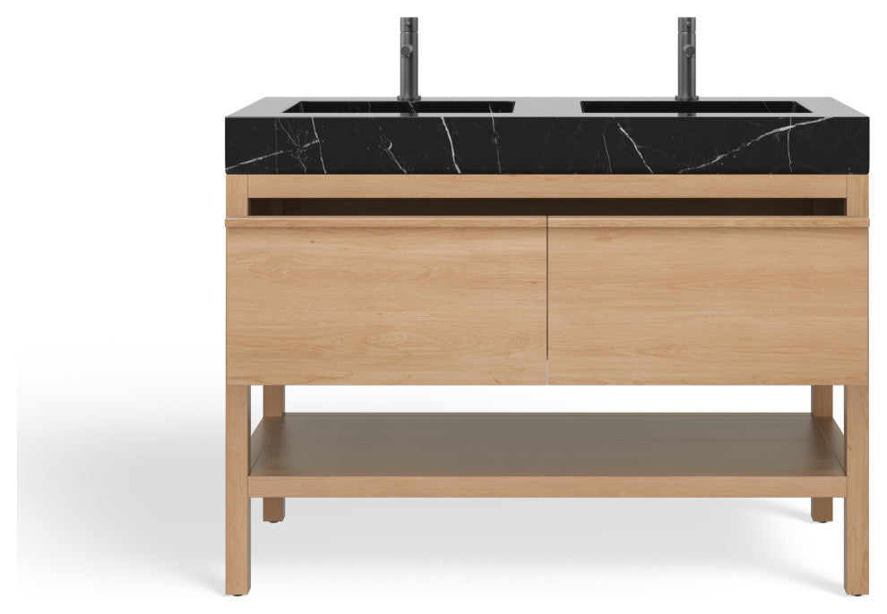 Shoji Bath Vanity, Whitewash Oak, 48", Double Sink, Freestanding