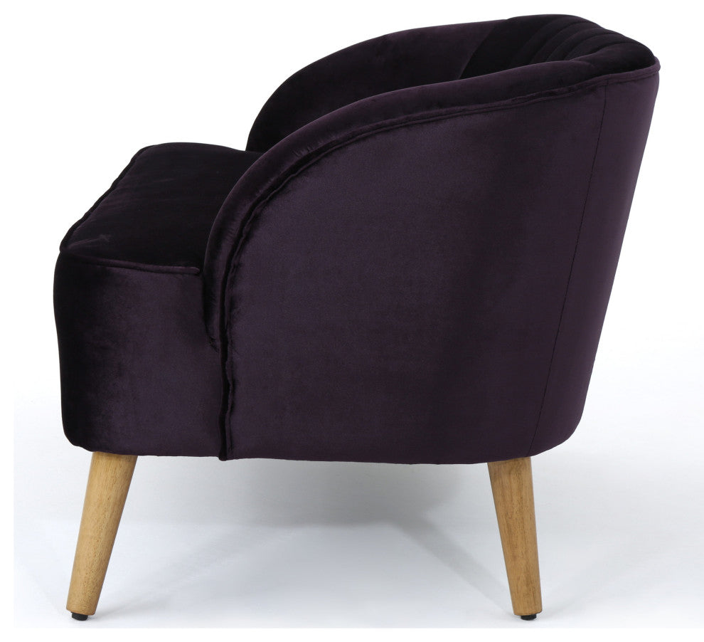 GDF Studio 3-Piece Scarlett Modern New Velvet Loveseat Club Chair Set, Blackberr