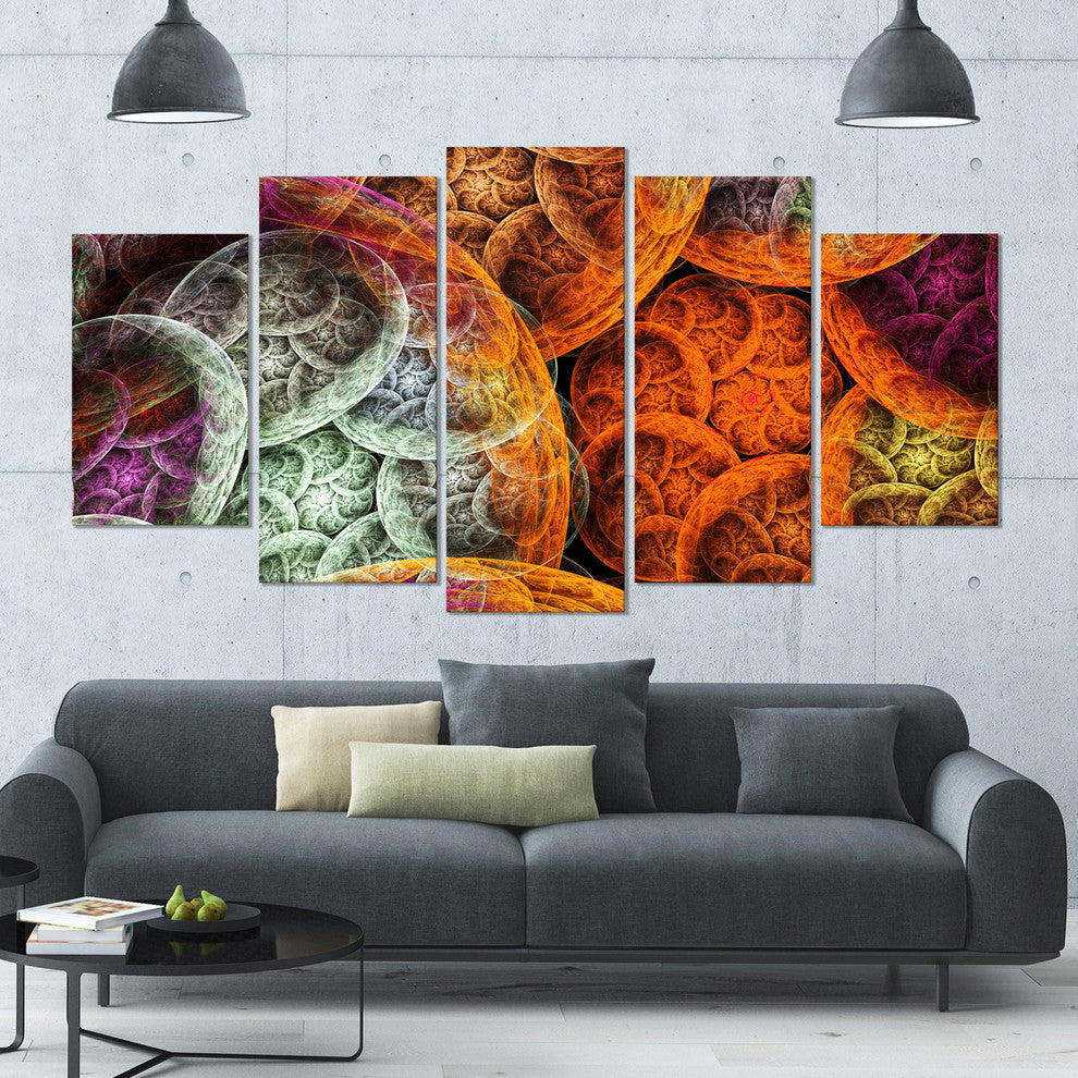Multi Color Dramatic Clouds, Contemporary Canvas Art Print, 60"x32", 5 Panels