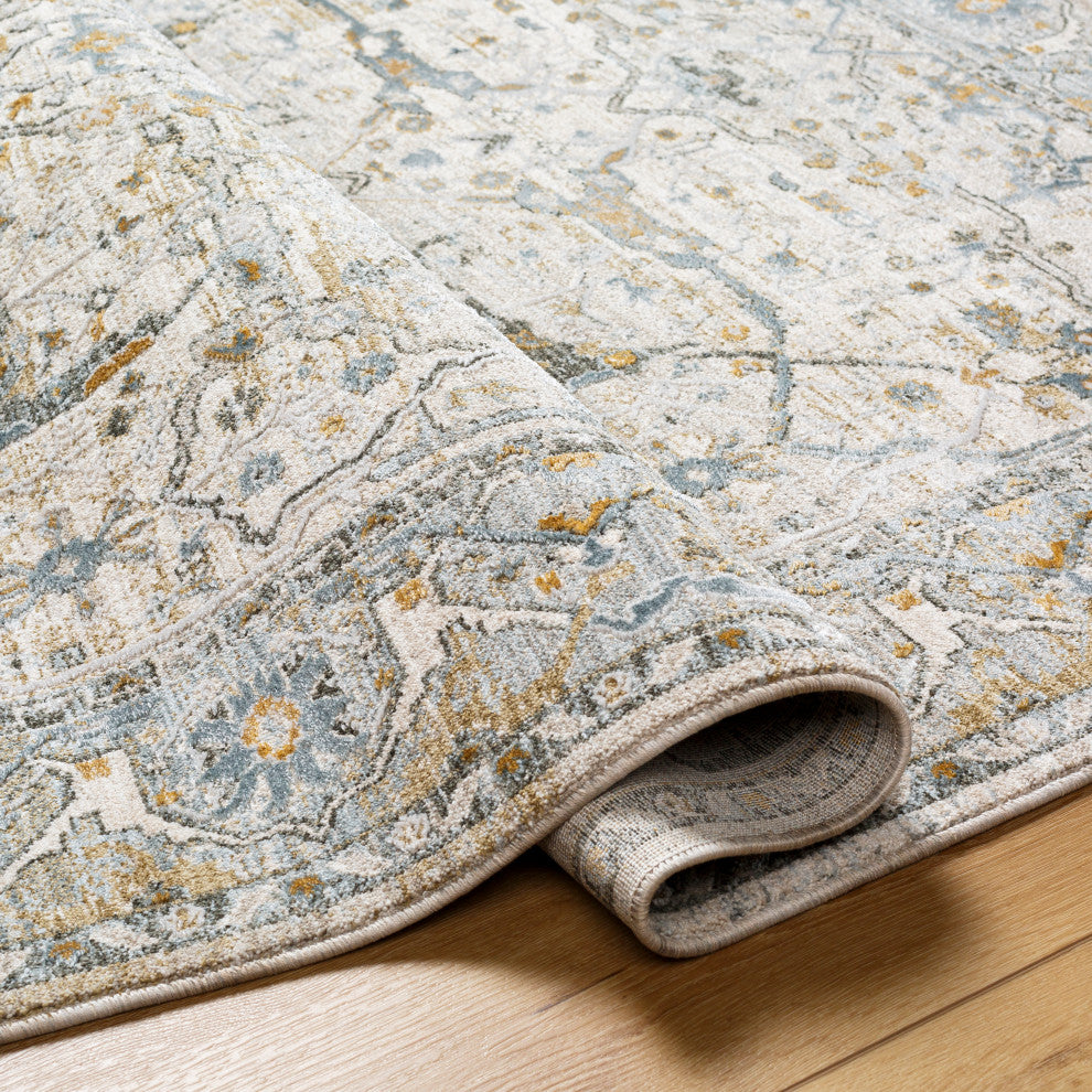 Surya Dresden DRE-2309 Machine Woven Area Rug, Taupe, Off-White, Dusty Sage, Deep Teal, Olive, Light Gray, 6'7" X 9'6"