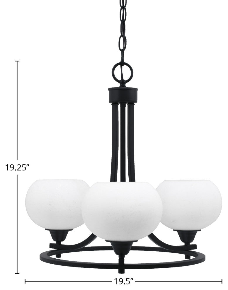 Paramount 3-Light Chandelier, Matte Black, 7" White Muslin Glass