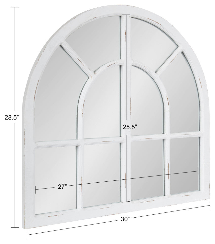Boldmere Wide Arch Windowpane Mirror, White, 30"x29"