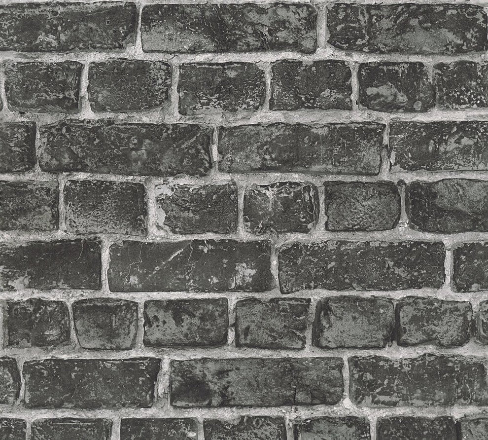 Best of Wood'n Stone, Modern Wood Stone Brick Dark Gray Wallpaper Roll