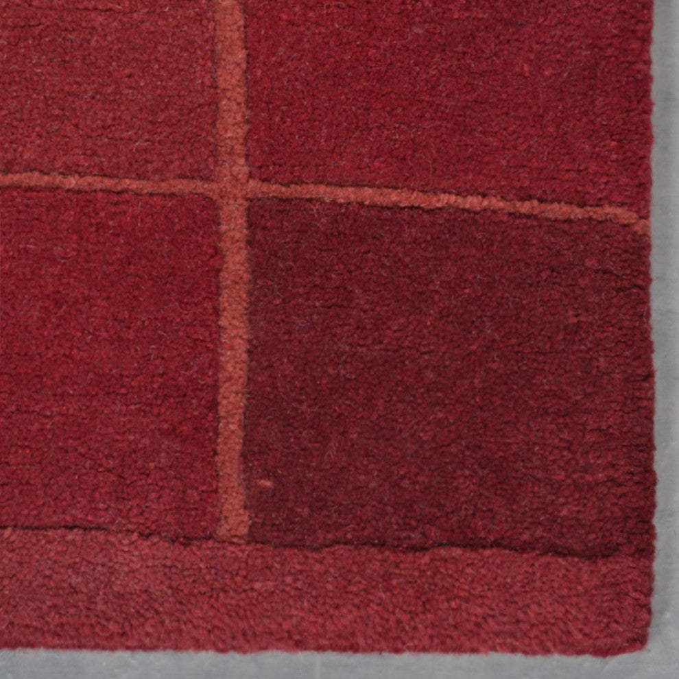 Hand Knotted Tibbati Wool Area Rug Contemporary Dark Red