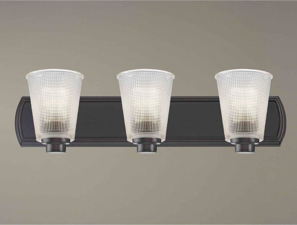 3-Light Bath Bar with Clear Prismatic Glass in Bronze Finish